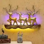 Set of 3 Golden Deer Statues with Light as Wall Decor