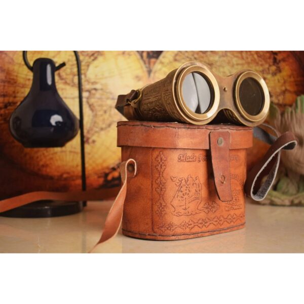 Retro Style Brass Made 5 Length Hand Engraved Binocular With Leather Pouch 2