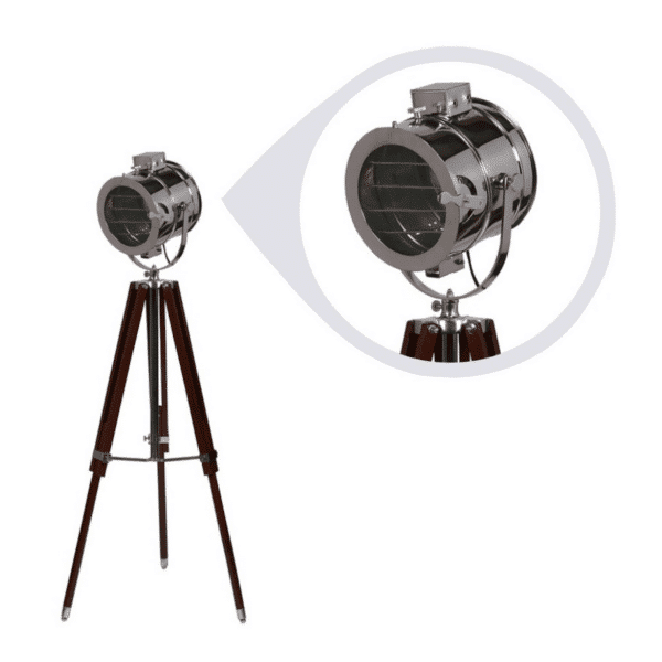 Silver Stainless Steel Made Standing Spotlight With Wooden Tripod 6