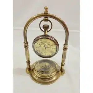 Antique Nautical Victorian London Brass Table Top Decor Clock With Compass
