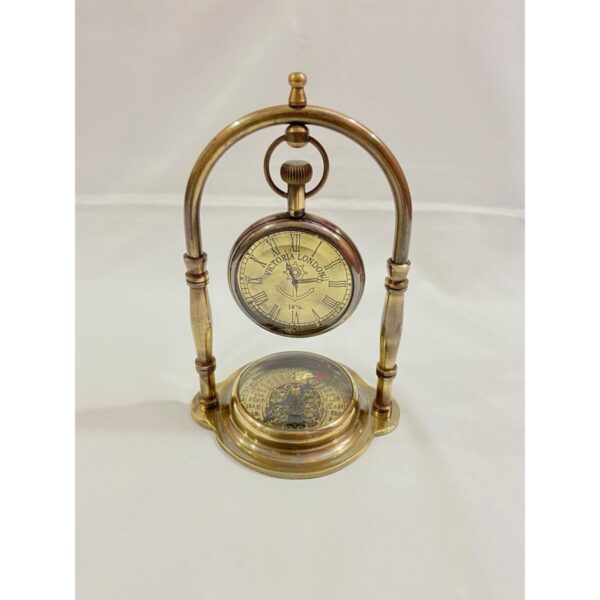 Antique Nautical Victorian London Brass Table Top Decor Clock With Compass1