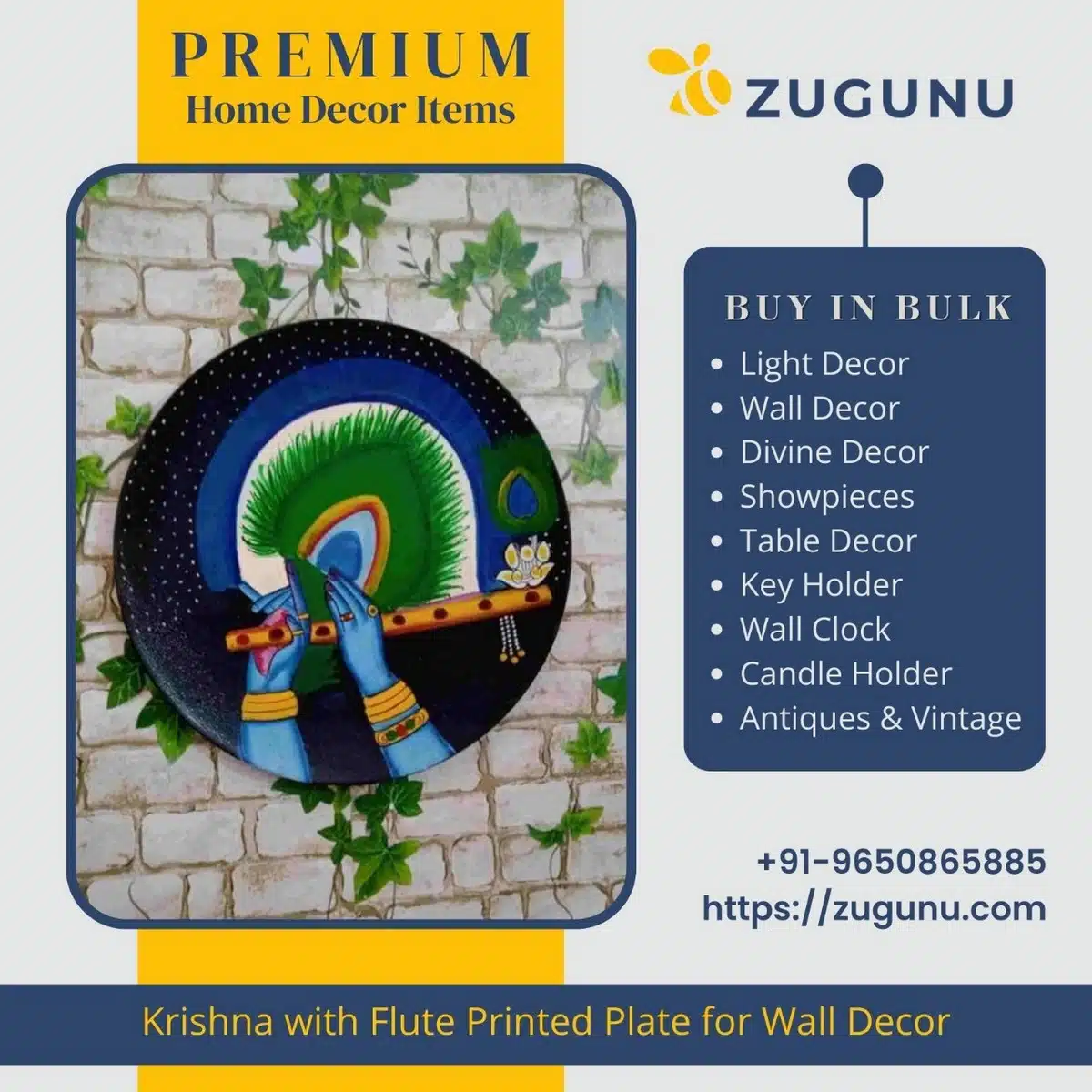 Krishna With Flute Printed Plate For Wall Decor From ZuGuNu