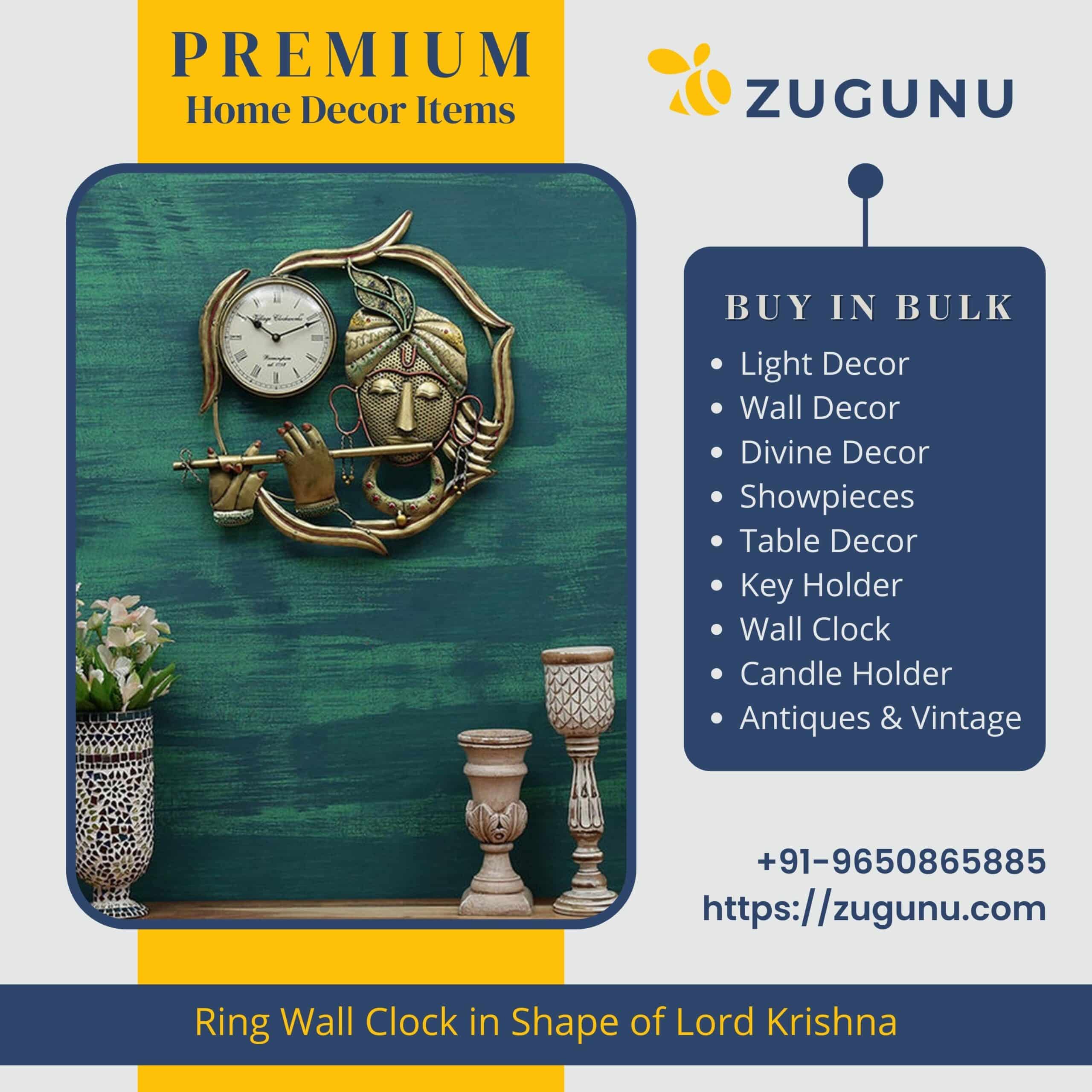 Ring Wall Clock in the Shape of Lord Krishna for Home Decor scaled