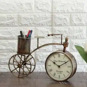 European Style Antique Wall Vintage Table Clock Metal Cycle Pen Stand