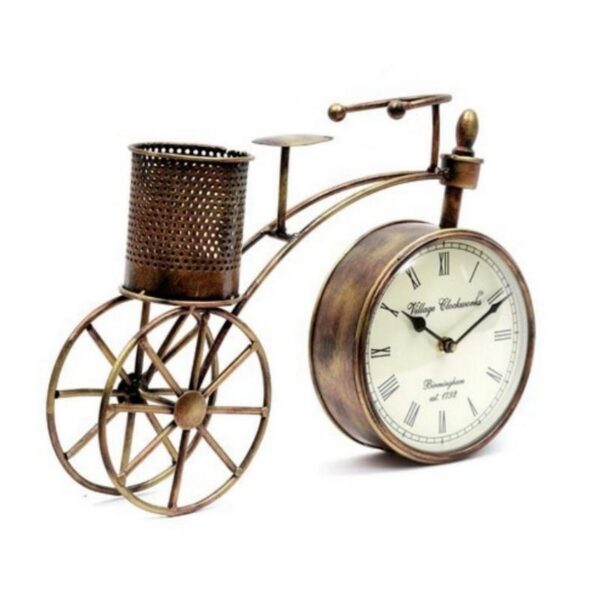 European Style Antique Wall Vintage Table Clock Metal Cycle Pen Stand1
