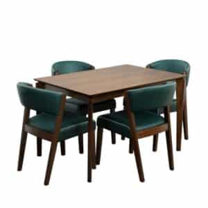 4 Seater Dining Table And Chair Set Walnut Green Finish 1