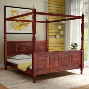 Attractive Solid Wooden Bed In Honey Oak Finish