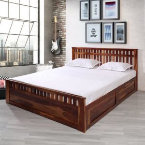 Beatrice Solid Wood King Bed With Storage Box