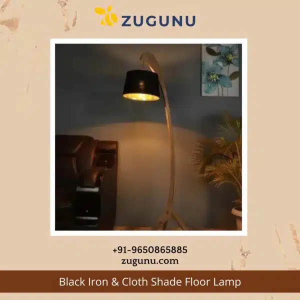 Black Iron And Cloth Shade Floor Lamp in India Zugunu