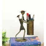 Brown Wrought Iron Human Figurine Pen Stand