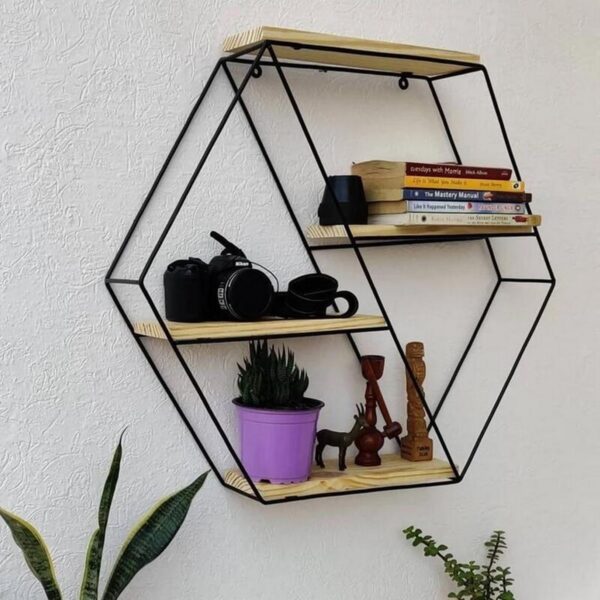 Decorative wall mounted bookcase Made From Metal wooden 2