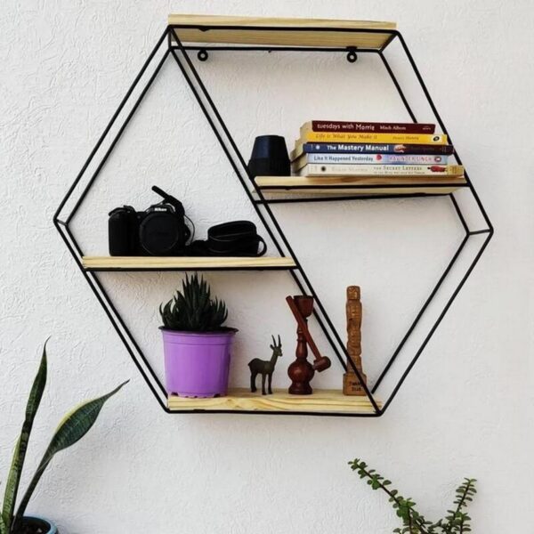Decorative wall mounted bookcase Made From Metal wooden