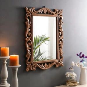 Mango Wood Rectangle Wall Mirror in Brown Color Amazing Design For Walnut Finish