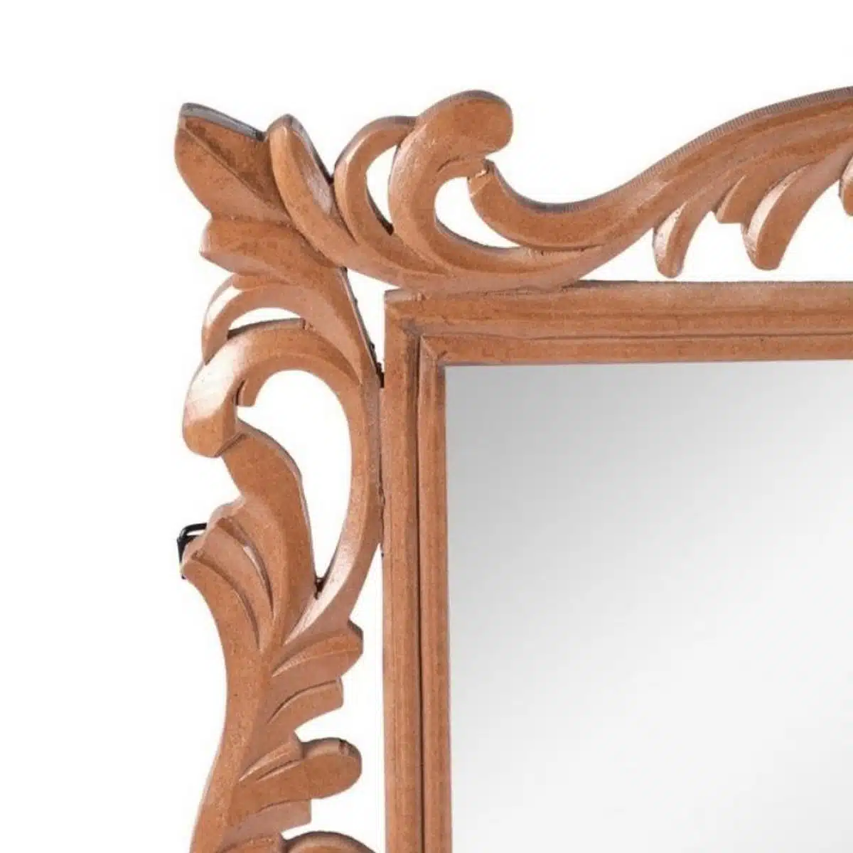 Mango Wood Rectangle Wall Mirror in Brown Color