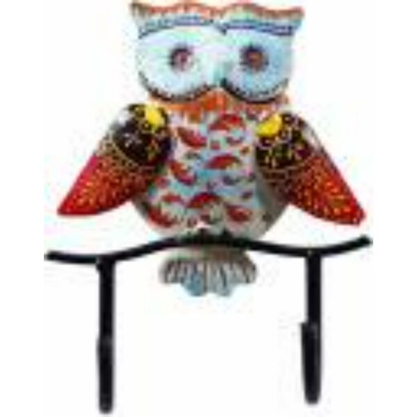 Multicolored Iron Painted Wall Owl 2 Key Holder 2
