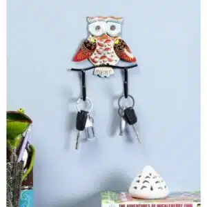 Multicolored Iron Painted Wall Owl 2 Key Holder