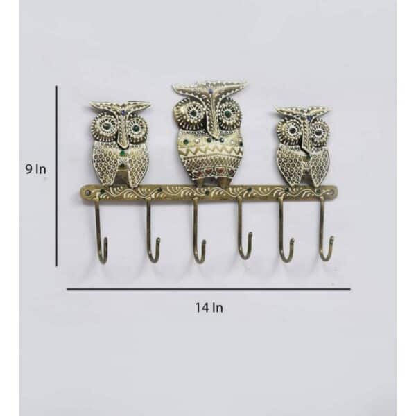 Multicolour Iron Metal Painted Wall 3 Owl 6 Key Holder2