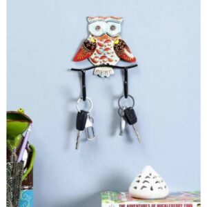 Satya Vipal Multicolored Iron Painted Wall Owl 2 Key Holder