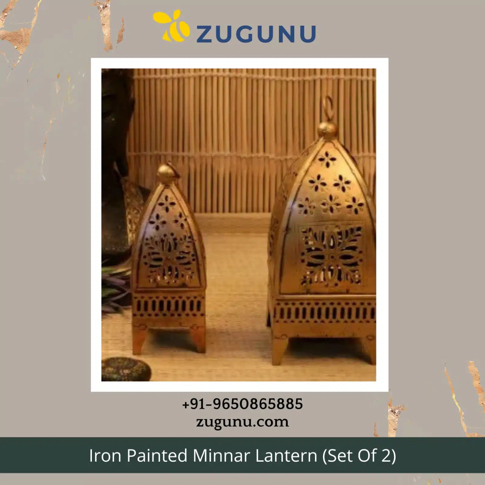 Set Of 2 Iron Painted Minnar Lantern Zugunu