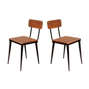 Solid Backed Solid Wood Iron Chair Set of 2