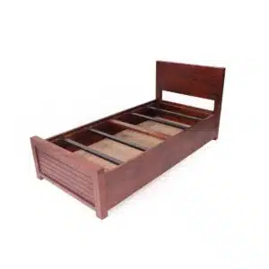 Solid Wood Honey Polished Single Bed With Storage Box