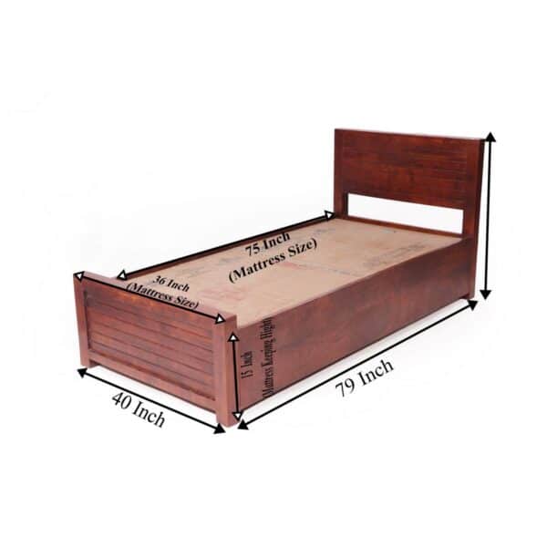 Solid Wood Honey Polished Single Bed With Storage Box1