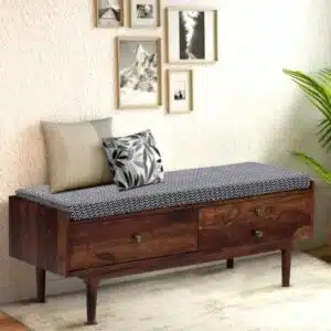 Solid Wooden Storage Bench In Provincial Teak Finish