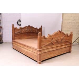 Storage Bed Teak Wood Light Brown Finish Bed