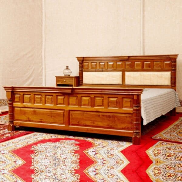 Stylish Teak Wood Bed In Light Brown Finish 1