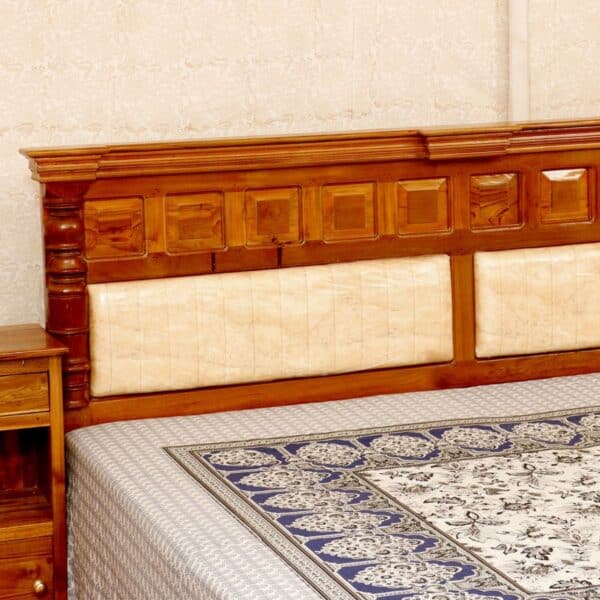 Stylish Teak Wood Bed In Light Brown Finish 3