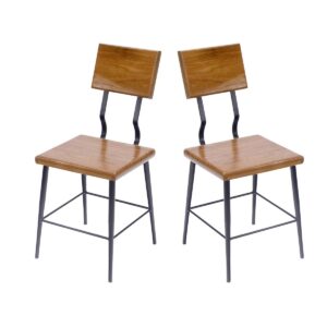Stylish Teak Wood Metallic Chair Set of 2