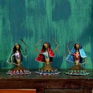 Traditional Dancing Women Metal Human Showpiece Set Of 3