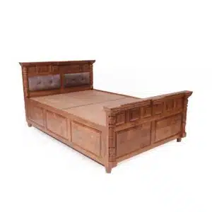 Traditional Wooden Linear Double Bed For Home