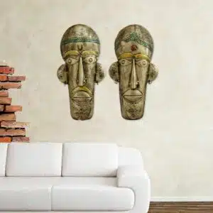 Tribal Mask In Wrought Iron Of Man And Woman Wall Decor