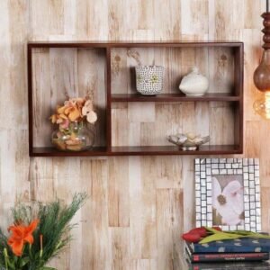 Wooden Shelf Wall In Brown Color