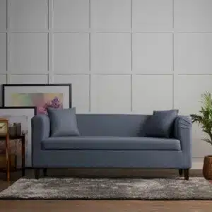 Wooden Three Seater Sofa of Omega Blue Color 1