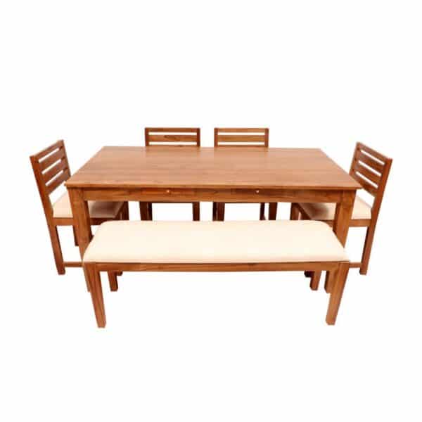 6 Seater Teak Wood Dining Table With 4 Chair 1 Bench1