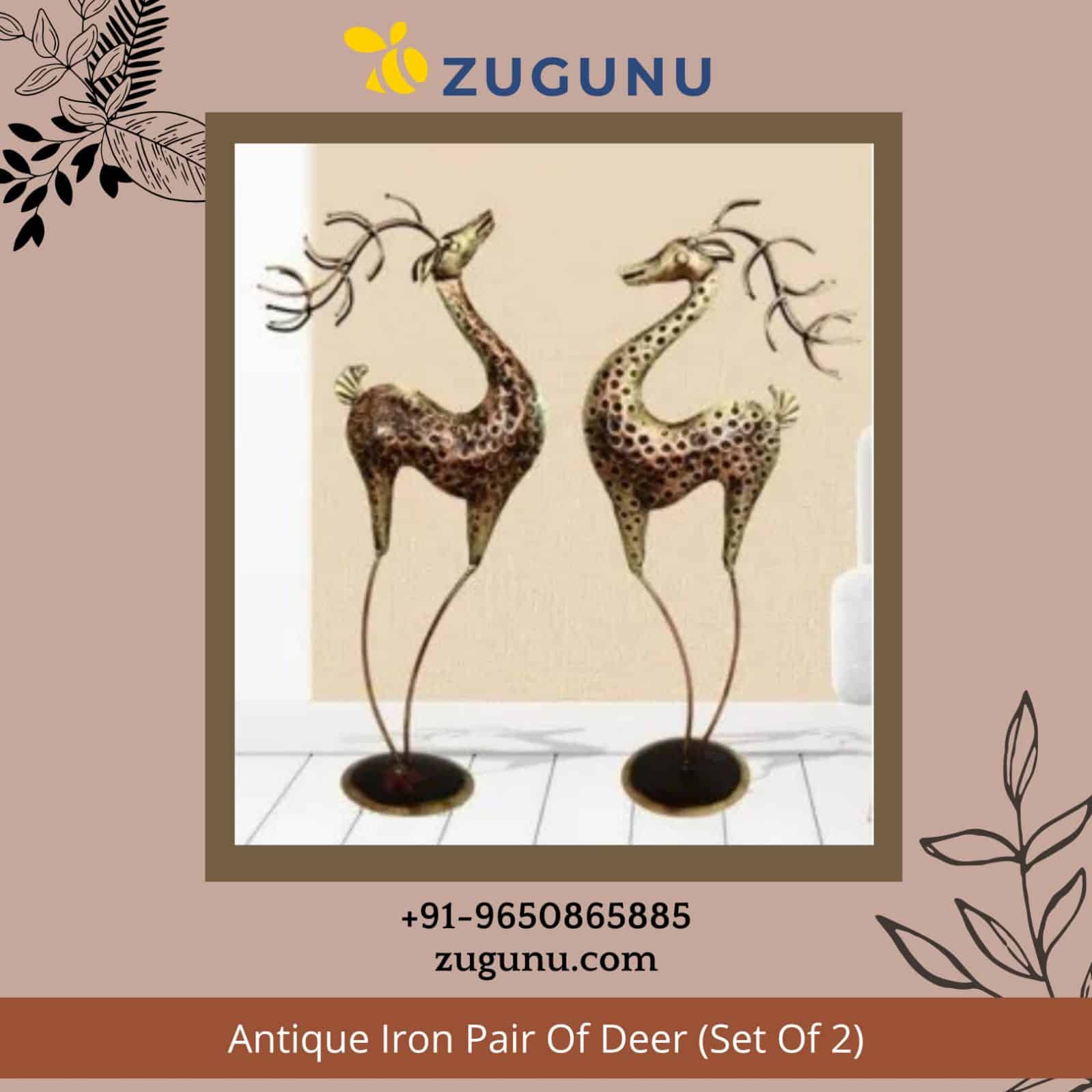 Antique Iron Pair Of Deer Set Of 2 Zugunu