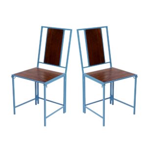 Blue Wooden Metallic Dinning Folding Chair Set of 2