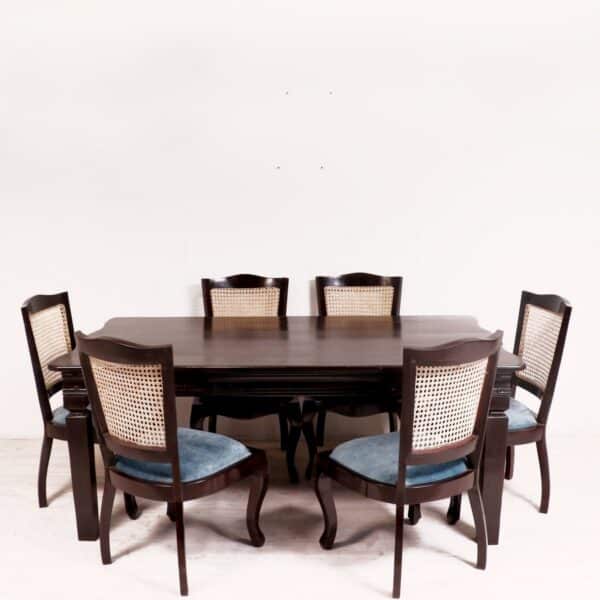 Classic Cane Chairs With Modern Dining Table 6 Seater Set