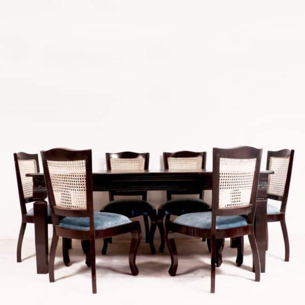 Classic Cane Chairs With Modern Dining Table 6 Seater Set1