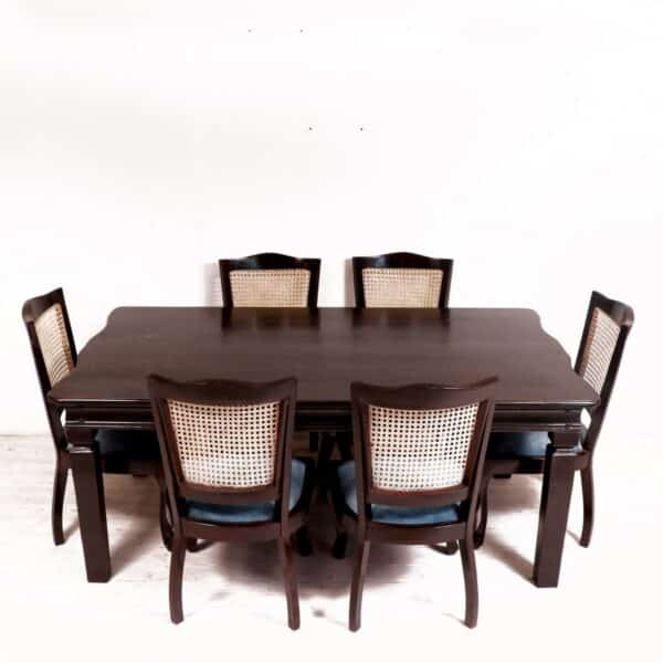 Classic Cane Chairs With Modern Dining Table 6 Seater Set2
