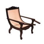 Dark Polished Teak Wood Cane Back Easy Chair