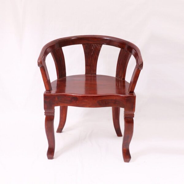 Mohagany Tone Rounded Arms Wooden Chair