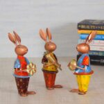 Playing Colourful Rabbits Metal Showpiece Set Of 3