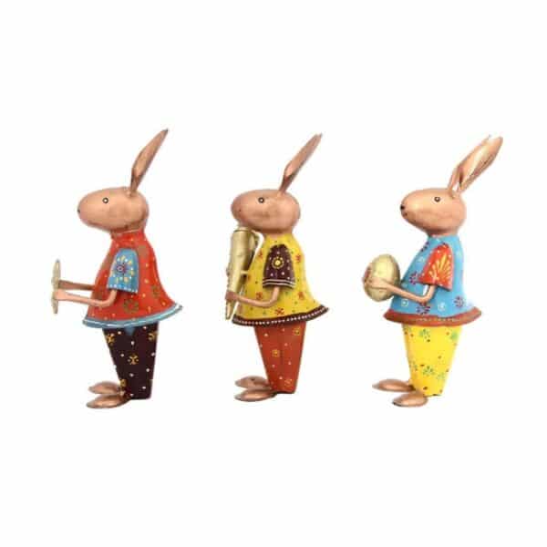 Playing Colourful Rabbits Metal Showpiece Set Of 3 3