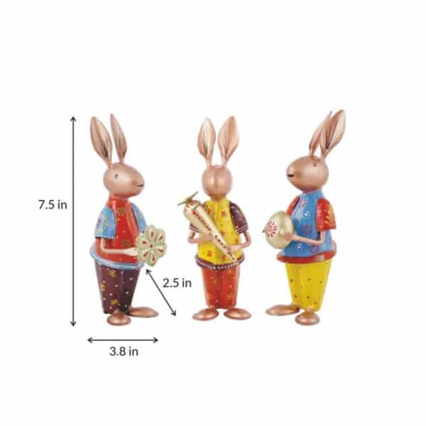 Playing Colourful Rabbits Metal Showpiece Set Of 3 7