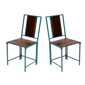 Sea Green Wooden Metallic Dining Folding Chair Set of 2