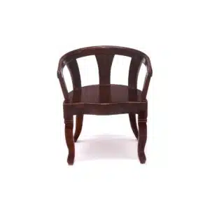 Solid Teak Dark Tone Rounded Arms Wooden Chair