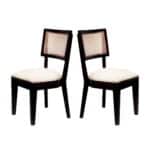 Teak Wood Classical Curved Authentic Cane Dining Chair Set of 2